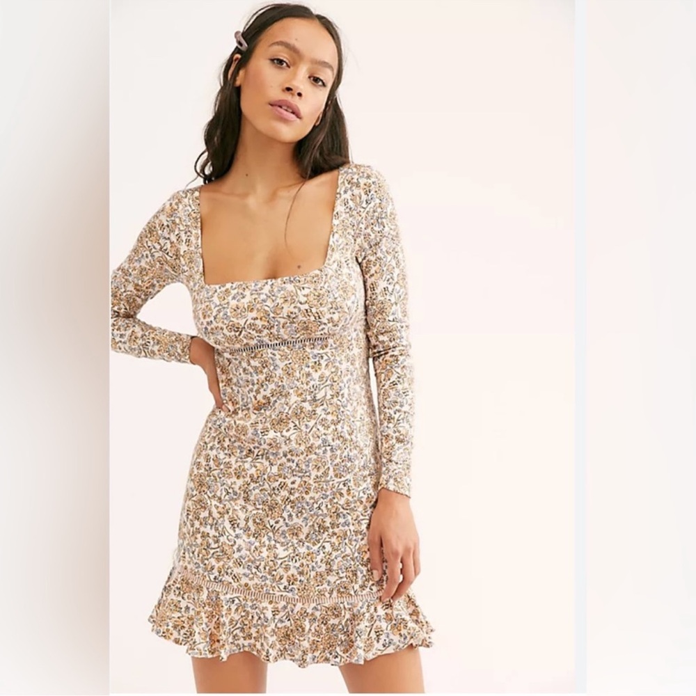FREE PEOPLE BOHEME MINI DRESS OB1017745 FLORAL IVORY COMBO SIZE 4